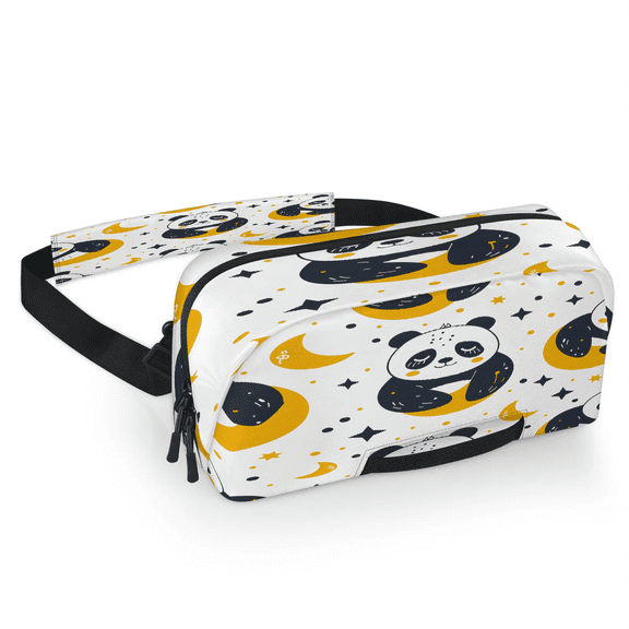 Herdesigns Cartoon Pandas Carrying Case Bag for Gaming Console, Waterproof Travel Crossbody Sling Bag Compatible with Nintendo Switch 2, Adjustable Shoulder Strap Chest Bag, Moon Star