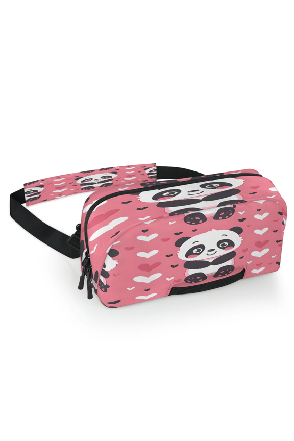 Cartoon Pandas Carrying Case Bag for Gaming Console, Waterproof Travel Crossbody Sling Bag Compatible with Nintendo Switch 2, Adjustable Shoulder Strap Chest Bag, Love Heart