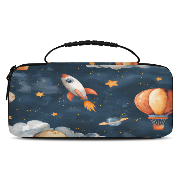 Herdesigns Cartoon Rocket Planet Carry Case Compatible with Nintendo Switch 2, with 20 Game Card Slots, Hot Air Balloon Portable Travel Carrying Case Pouch for Accessories & Games