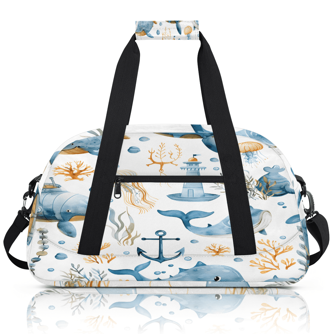 Herdesigns Cartoon Whale Sports Duffle Bag for Women & Men, Sea Ocean Fish Gym Bag Dance Bag Overnight Bag Carry On Weekender Travel Bag