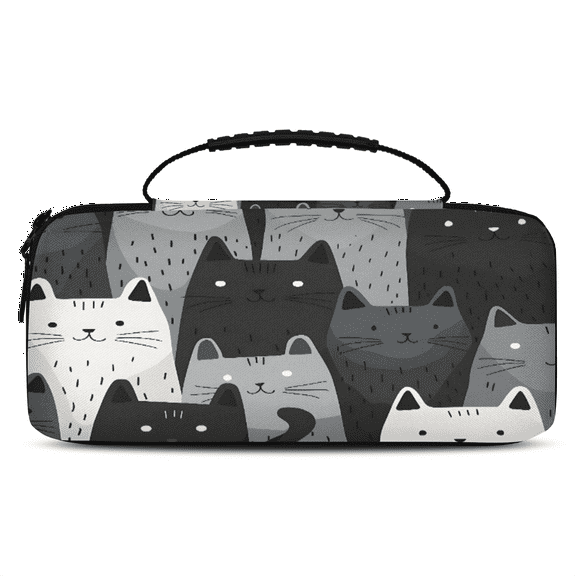 Herdesigns Cat Carry Case Compatible with Nintendo Switch 2, with 20 Game Card Slots, Gray White Black Cat Portable Travel Carrying Case Pouch for Accessories & Games