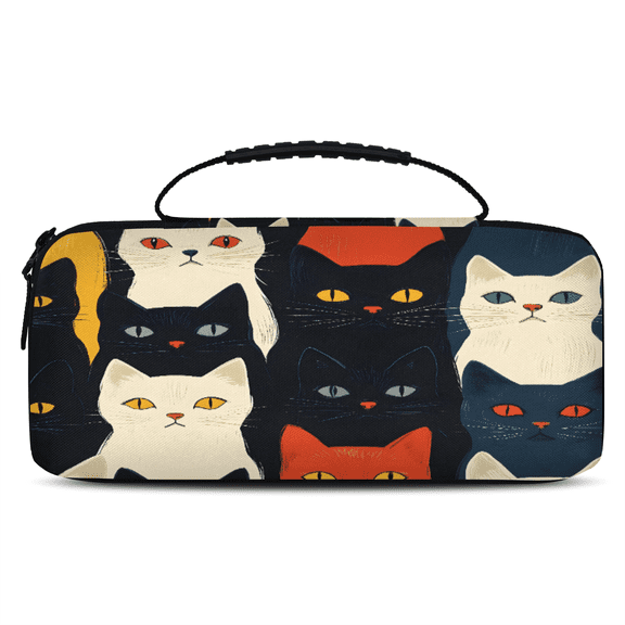 Herdesigns Cat Carry Case Compatible with Nintendo Switch OLED Model 2021/Switch 2017, Cat Printed Protective Travel Switch Carrying Case with 20 Game Card Slots for Switch Console & Accessories