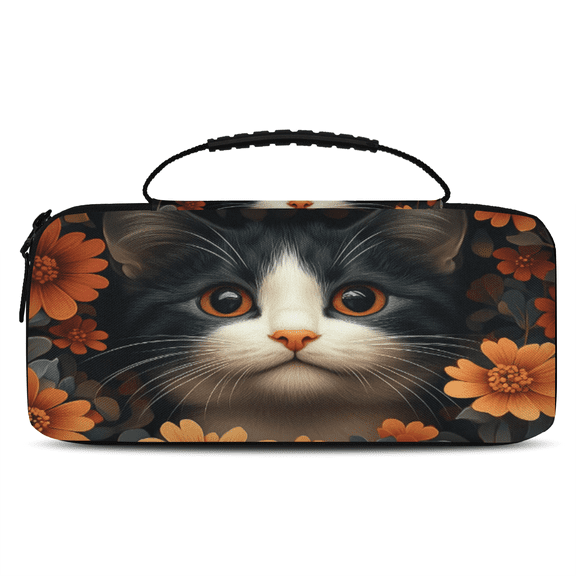 Herdesigns Cat Carry Case Compatible with Nintendo Switch OLED 2021/Switch 2017, Flower Cat Protective Travel Switch Carrying Case with 20 Game Card Slots for Switch Console & Accessories
