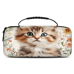 Herdesigns Cat Floral Carry Case Compatible with Nintendo Switch 2, Protective Travel Switch Carrying Case with 20 Game Card Slots for Switch Console & Accessories,Cute Cat