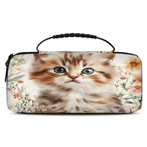 Herdesigns Cat Floral Carry Case Compatible with Nintendo Switch OLED 2021/Switch 2017, Cute Cat Protective Travel Switch Carrying Case with 20 Game Card Slots for Switch Console & Accessories