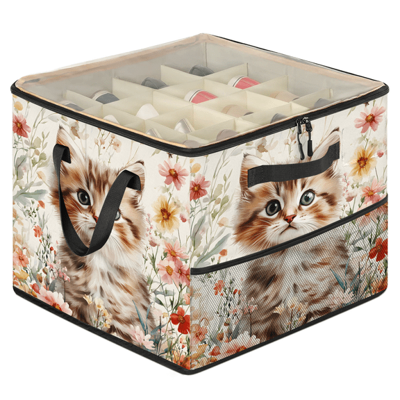 Herdesigns Cat Floral Shoe Storage Organizer for Closet, Cute Cat Foldable Shoe Storage Box with Clear Lid & Adjustable Dividers, Space Saving Shoes Holder, Shoe Containers