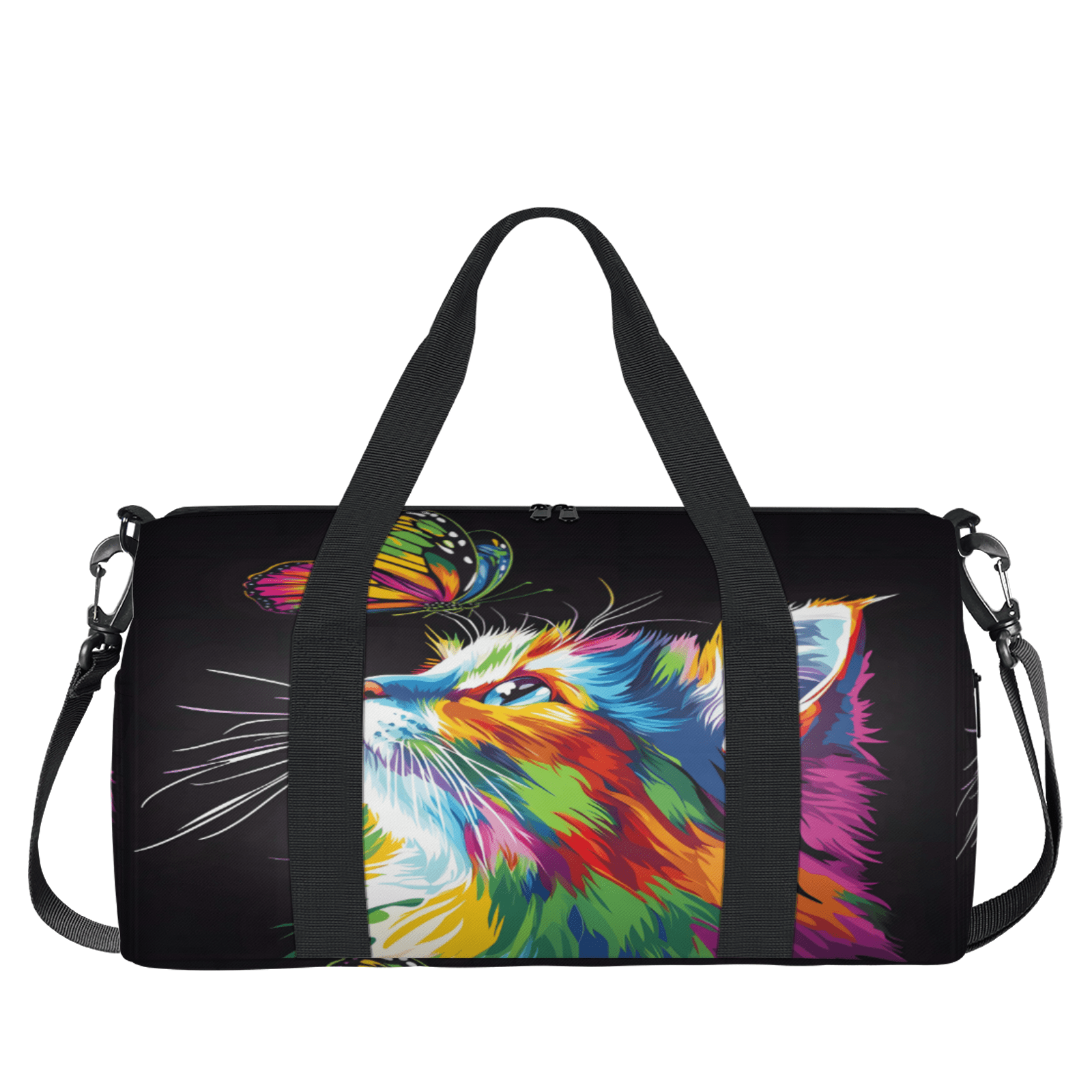Herdesigns Cat Gym Bag for Women, Butterfly Duffle Bag for Travel Sport, Lightweight Waterproof Carry on Weekender Overnight Dance Yoga Workout Bags