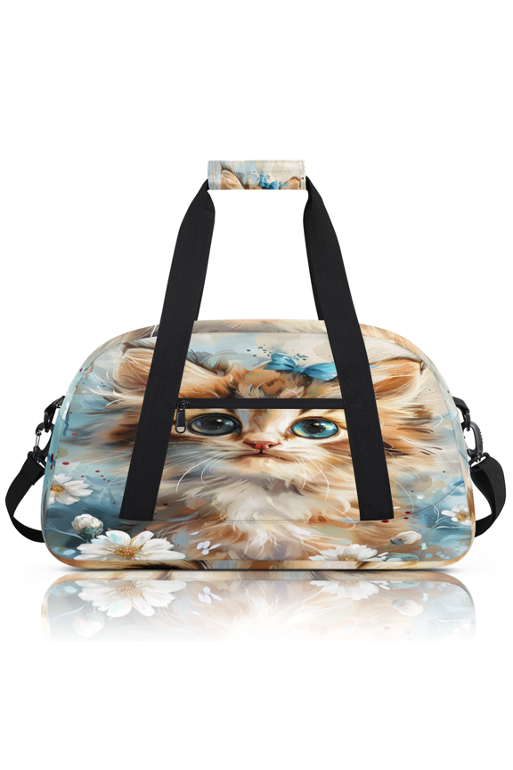 Cat Sports Duffle Bag for Women & Men, Floral Gym Bag Dance Bag Overnight Bag Carry On Weekender Travel Bag