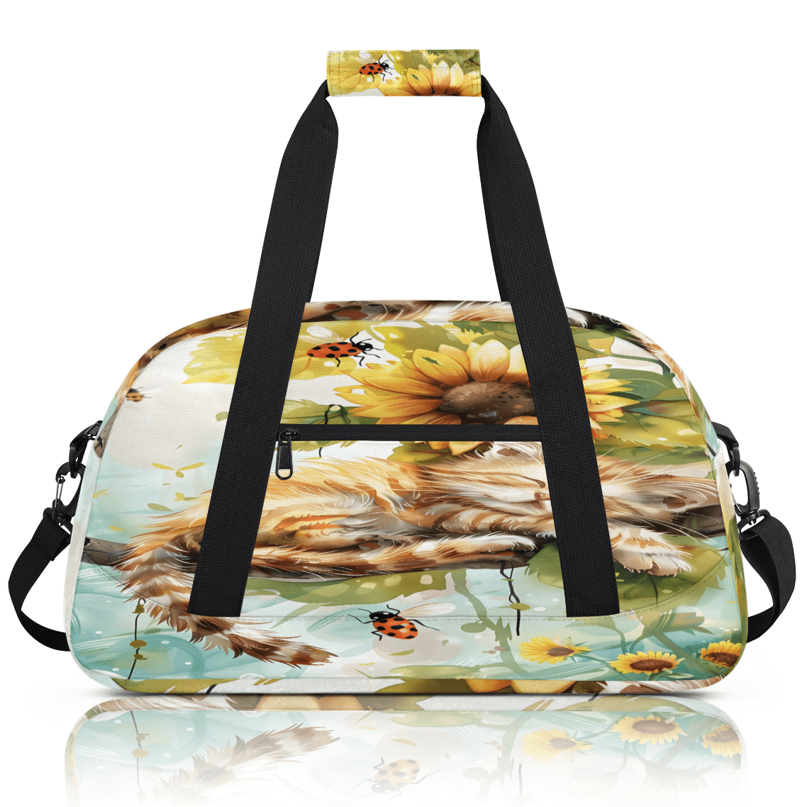 Herdesigns Cat Sunflower Sports Duffle Bag for Women & Men, Gym Bag Dance Bag Overnight Bag Carry On Weekender Travel Bag