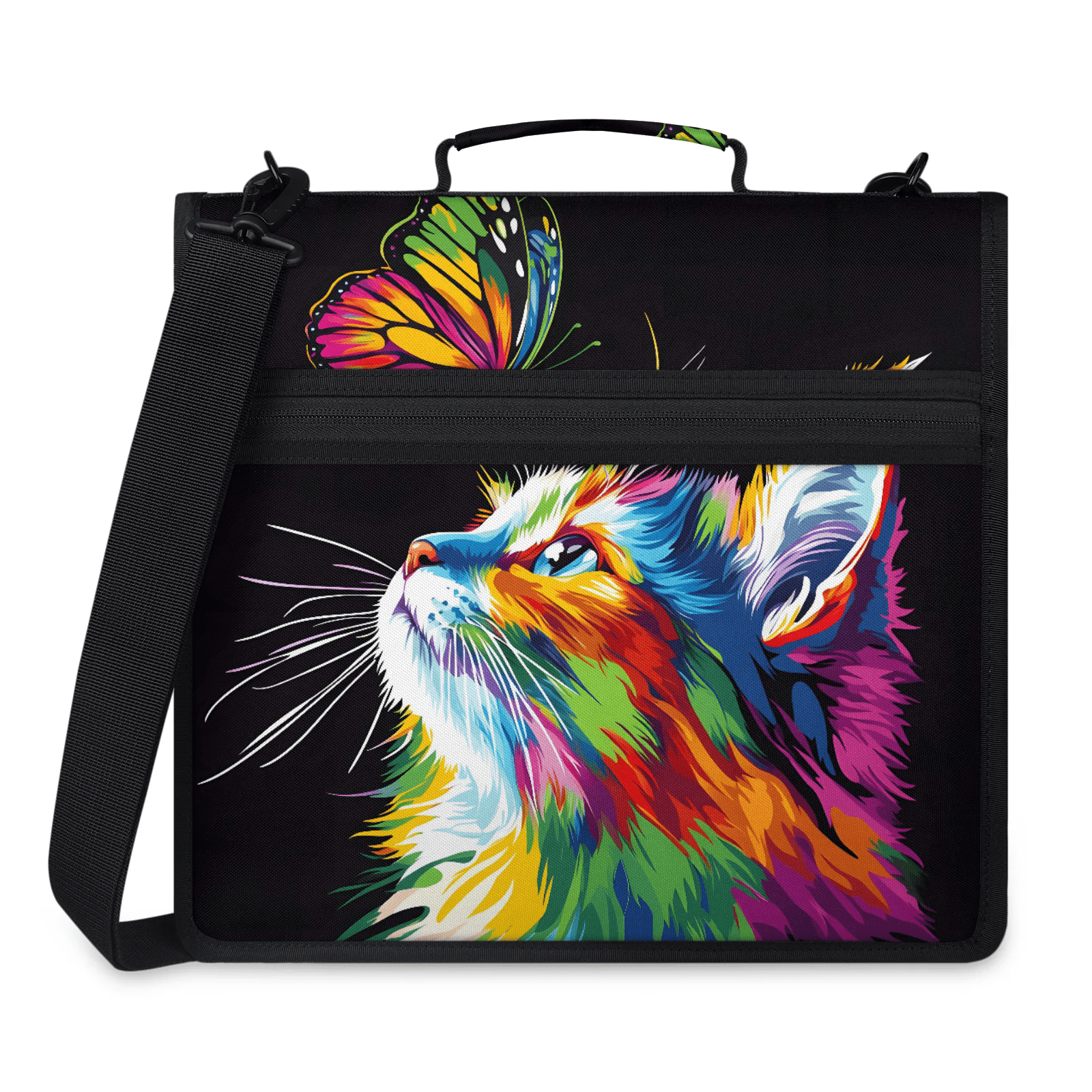 Herdesigns Cat Zipper Binder with Shoulder Strap, Waterproof 1.5 Inch 3 D-Ring Binder Organizer Bag, Fits 13 Inch Laptop for Work, Butterfly