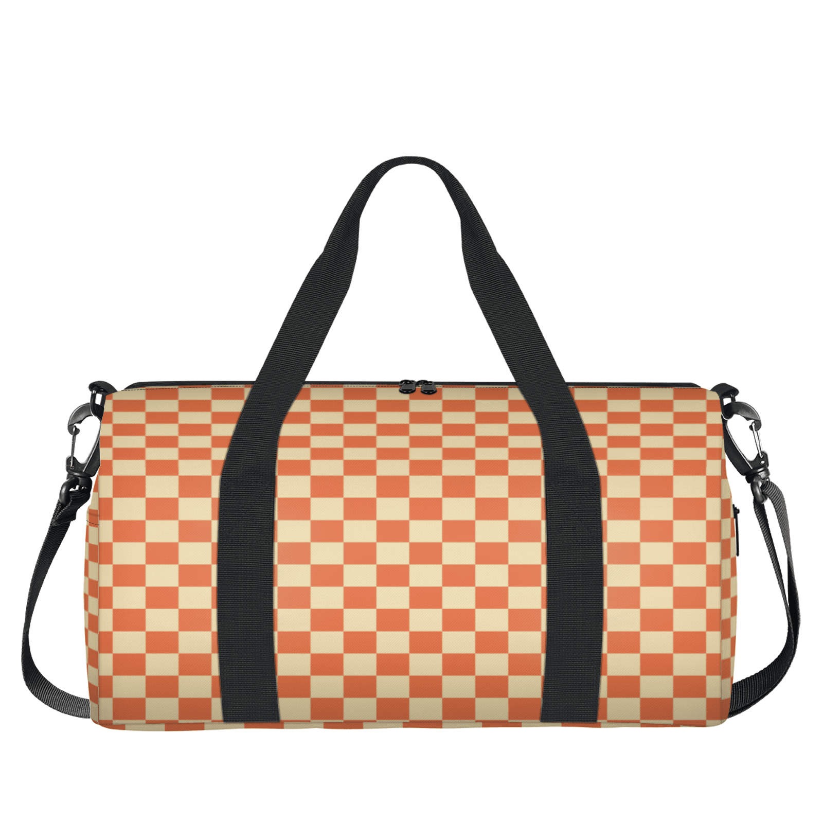 Herdesigns Checkerboard Orange Travel Duffle Bag Sports Yoga Weekender Overnight Carry on Workout Bags Lightweight Waterproof Gym Tote Bag for Women
