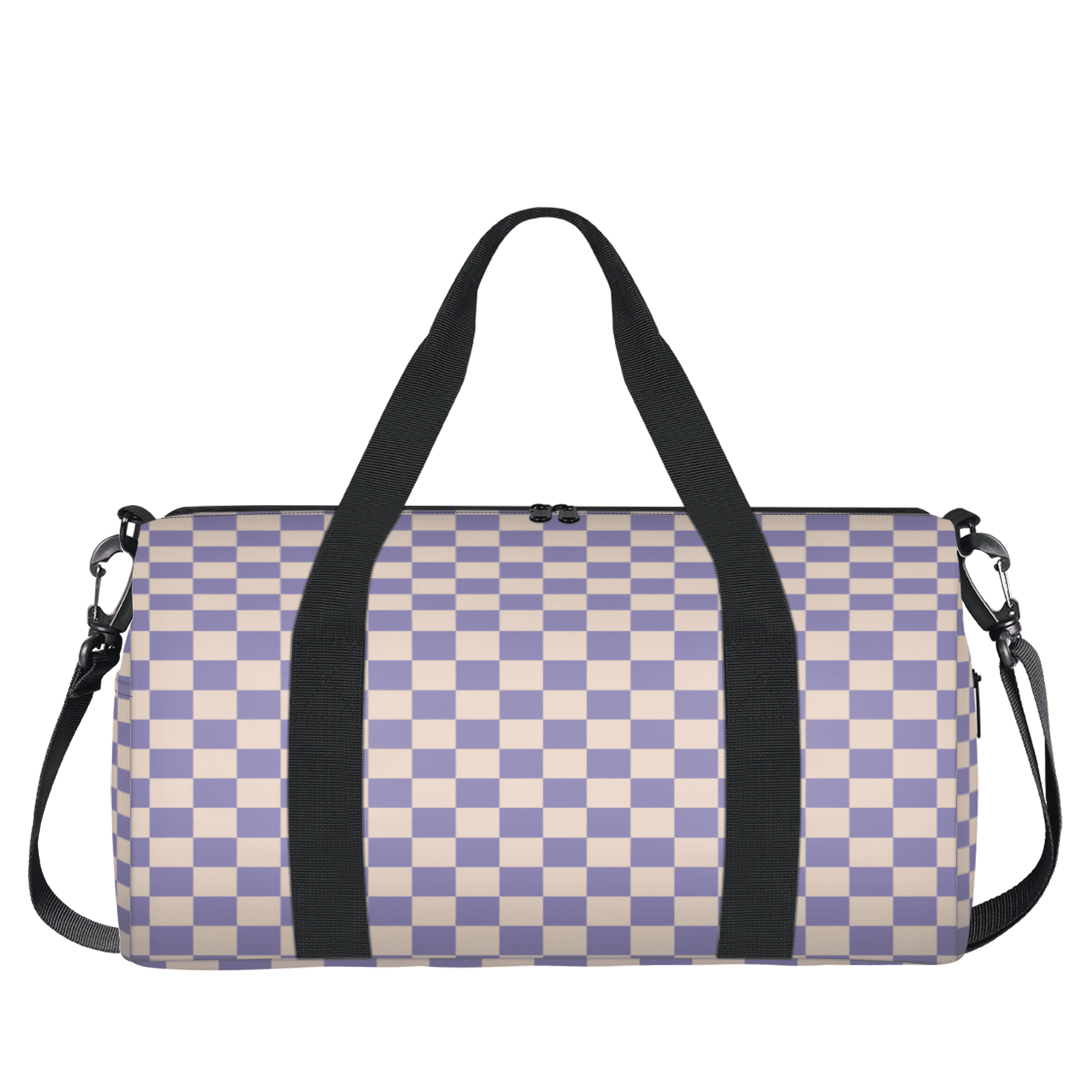Herdesigns Checkerboard Purple Travel Duffle Bag Sports Yoga Weekender Overnight Carry on Workout Bags Lightweight Waterproof Gym Tote Bag for Women
