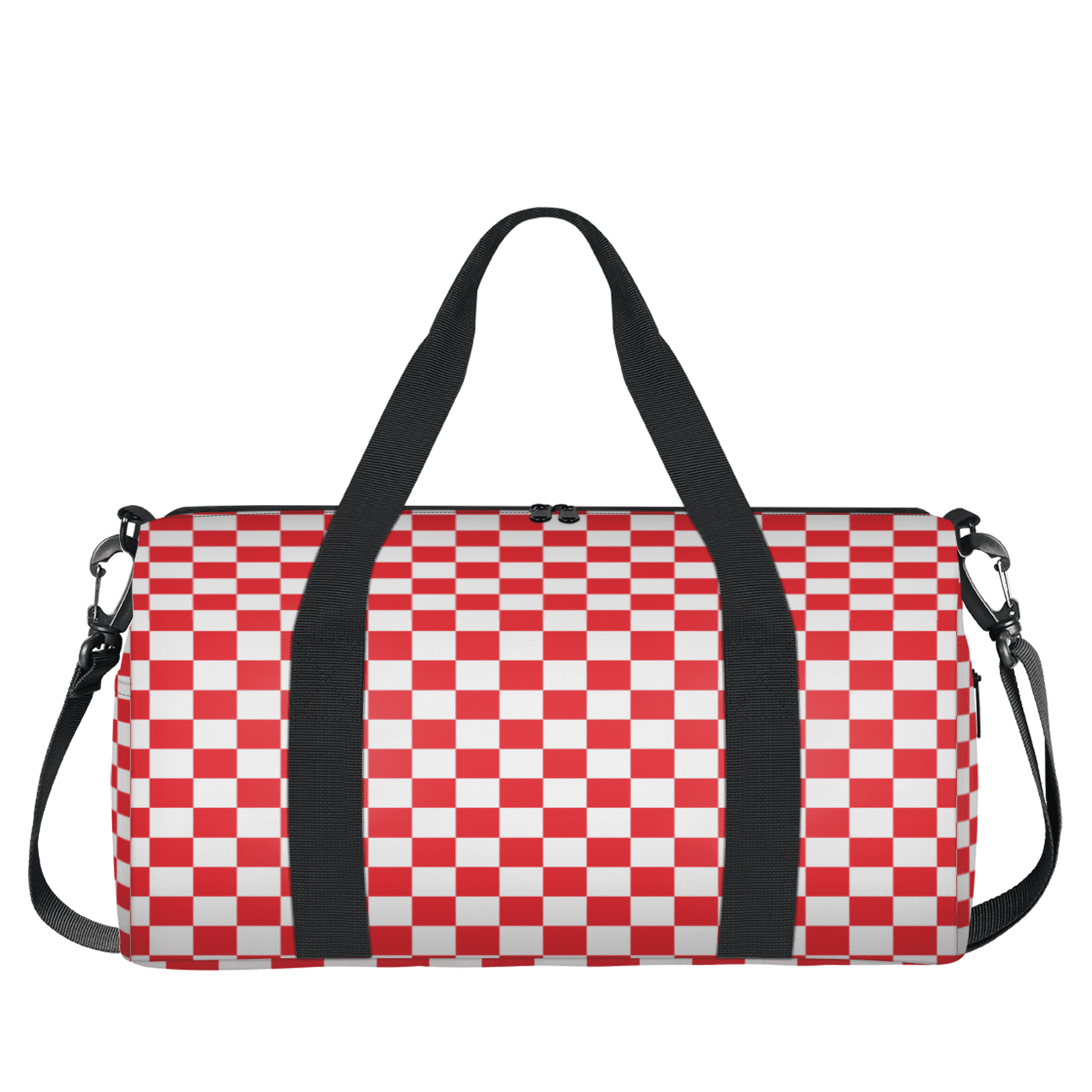 Herdesigns Checkerboard red and white Travel Duffle Bag Sports Yoga Weekender Overnight Carry on Workout Bags Lightweight Waterproof Gym Tote Bag for Women