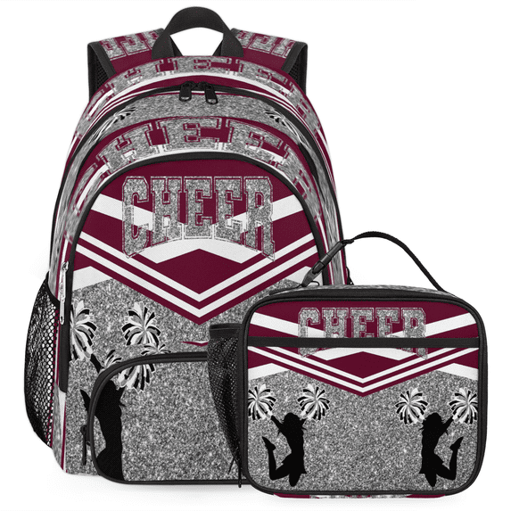 Herdesigns Cheer Red Large Backpack Set with Lunch Box Lightweight Water Resistant Travel Laptop Backpacks Casual Daypacks for Women Men