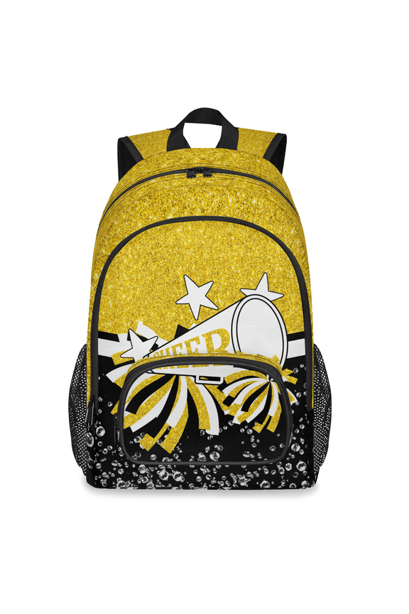 Cheerleading Laptop Backpack for Women Men, 18.3 Inch Large Computer Backpacks Fashion Teacher Nurse Bag Casual Daypack for Work Travel Yellow Glitter