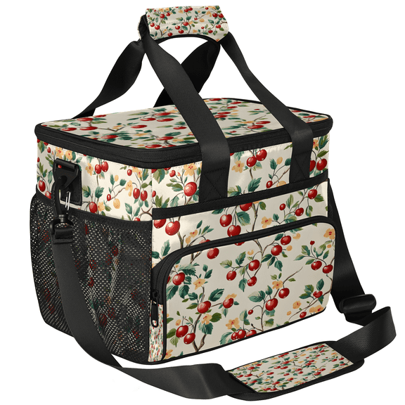 Herdesigns Cherry Large Insulated Lunch Box for Adults Women Men with Adjustable Shoulder Strap, Fruit Reusable Cooler Lunch Bag for Offices Picnic Hiking Beach
