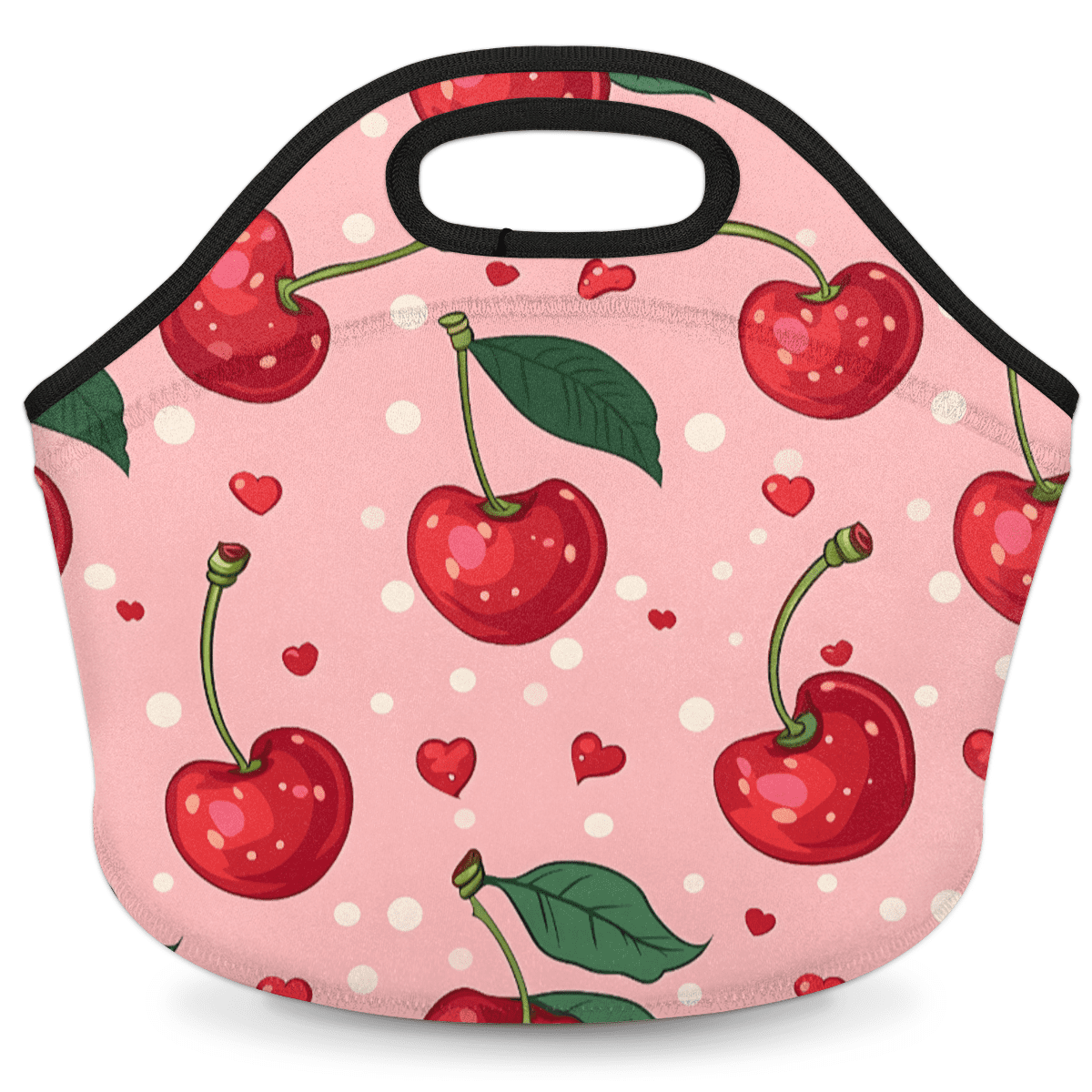 Herdesigns Cherry Neoprene Lunch Bag, Cute Fruit Insulated Lunch Box for Women Men Washable Lunch Tote Soft Lunch Container With Zipper for Work Picnic Travel