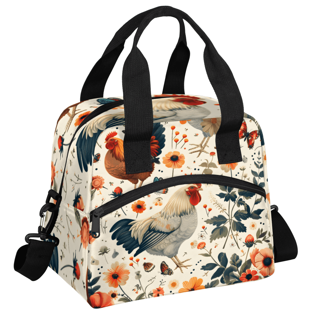 Herdesigns Chicken Cock Insulated Lunch Bag for Women Men Adults Large Reusable Lunch Box Hens Rooster Leakproof Cooler Tote Bags with Adjustable Shoulder Strap