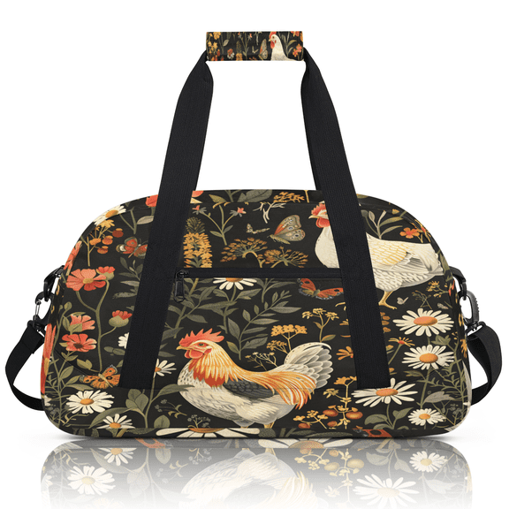 Herdesigns Chicken Cocks and Hens Rooster Sports Duffle Bag for Women & Men, Farm Animal Gym Bag Dance Bag Overnight Bag Carry On Weekender Travel Bag