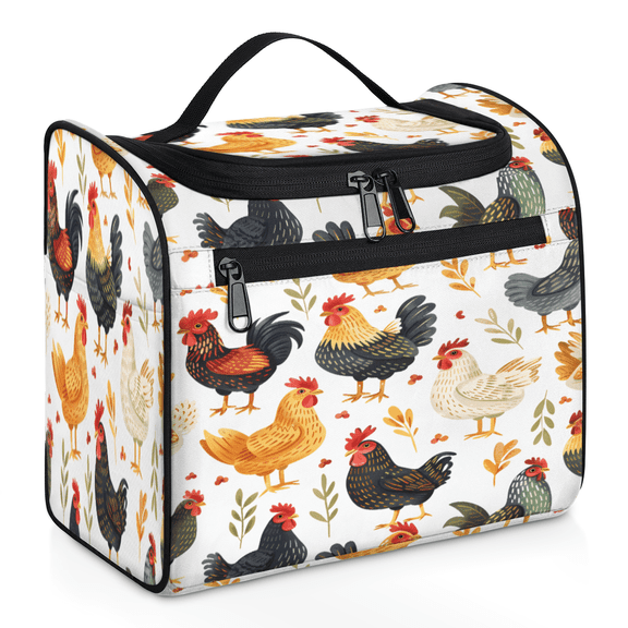 Herdesigns Chicken Hanging Toiletry Bag for Women, Cock Hens Rooster Waterproof Makeup Organizer Cosmetic Travel Bag for Accessories