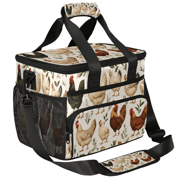 Herdesigns Chicken Insulated Large Lunch Bag Lunchbox Reusable Leakproof Cooler Bags with Shoulder Strap for Adult Men Women Work Picnic