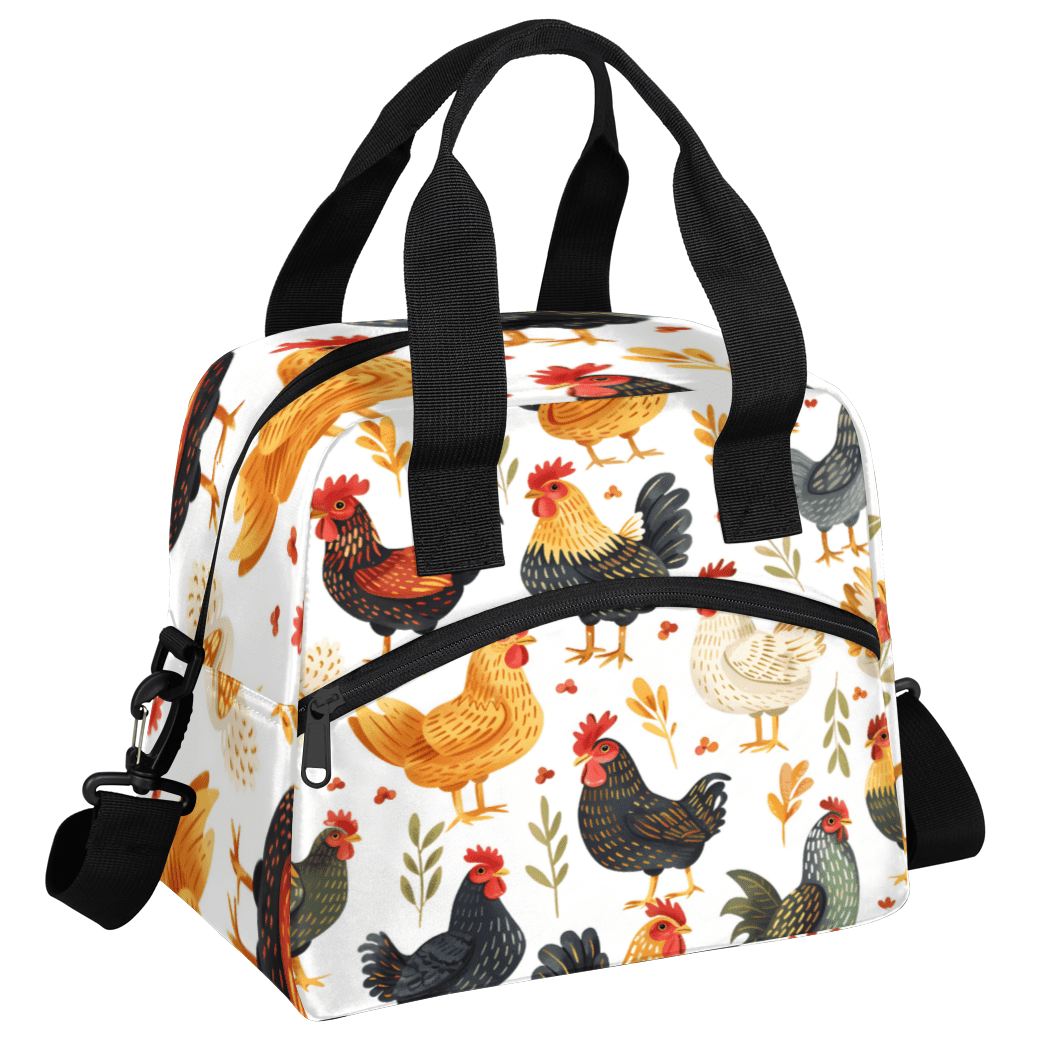 Herdesigns Chicken Insulated Lunch Bag for Women Men Adults Large Reusable Lunch Box Cock Hens Rooster Leakproof Cooler Tote Bags with Adjustable Shoulder Strap