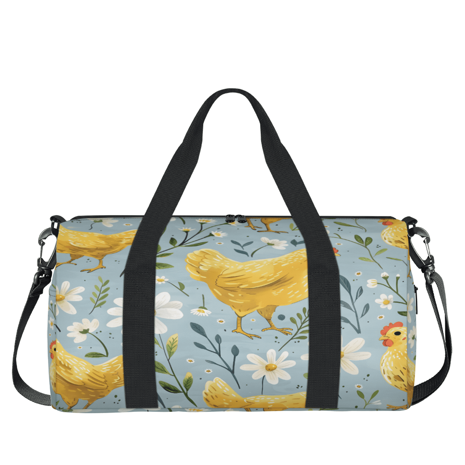 Herdesigns Chicken Travel Duffle Bag Sports Yoga Weekender Overnight Carry on Workout Bags Lightweight Waterproof Gym Tote Bag for Women Flower