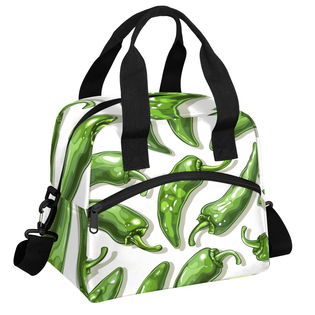 Herdesigns Chili Pepper Insulated Lunch Bag for Women Men Adults Large Reusable Lunch Box Green Chili Leakproof Cooler Tote Bags with Adjustable Shoulder Strap