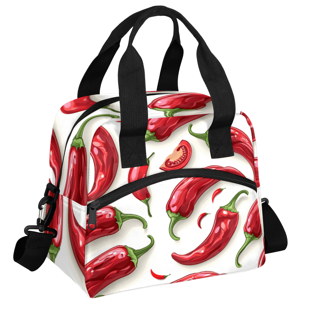 Herdesigns Chili Pepper Insulated Lunch Bag for Women Men Adults Large Reusable Lunch Box Red Chili Leakproof Cooler Tote Bags with Adjustable Shoulder Strap