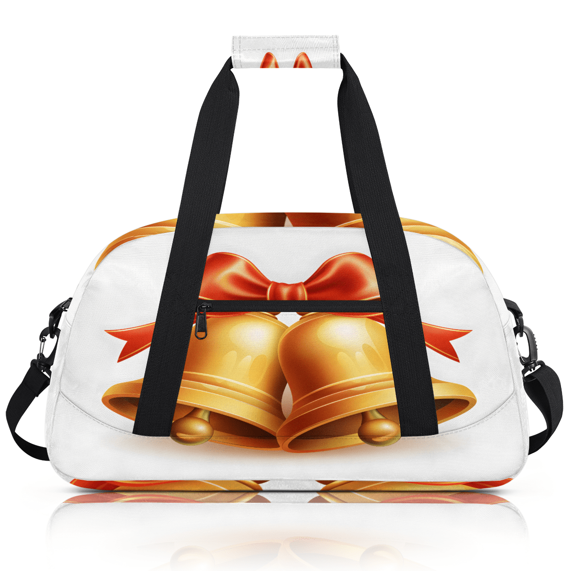 Herdesigns Christmas Sports Duffle Bag for Women & Men, Golden Bells Gym Bag Dance Bag Overnight Bag Carry On Weekender Travel Bag