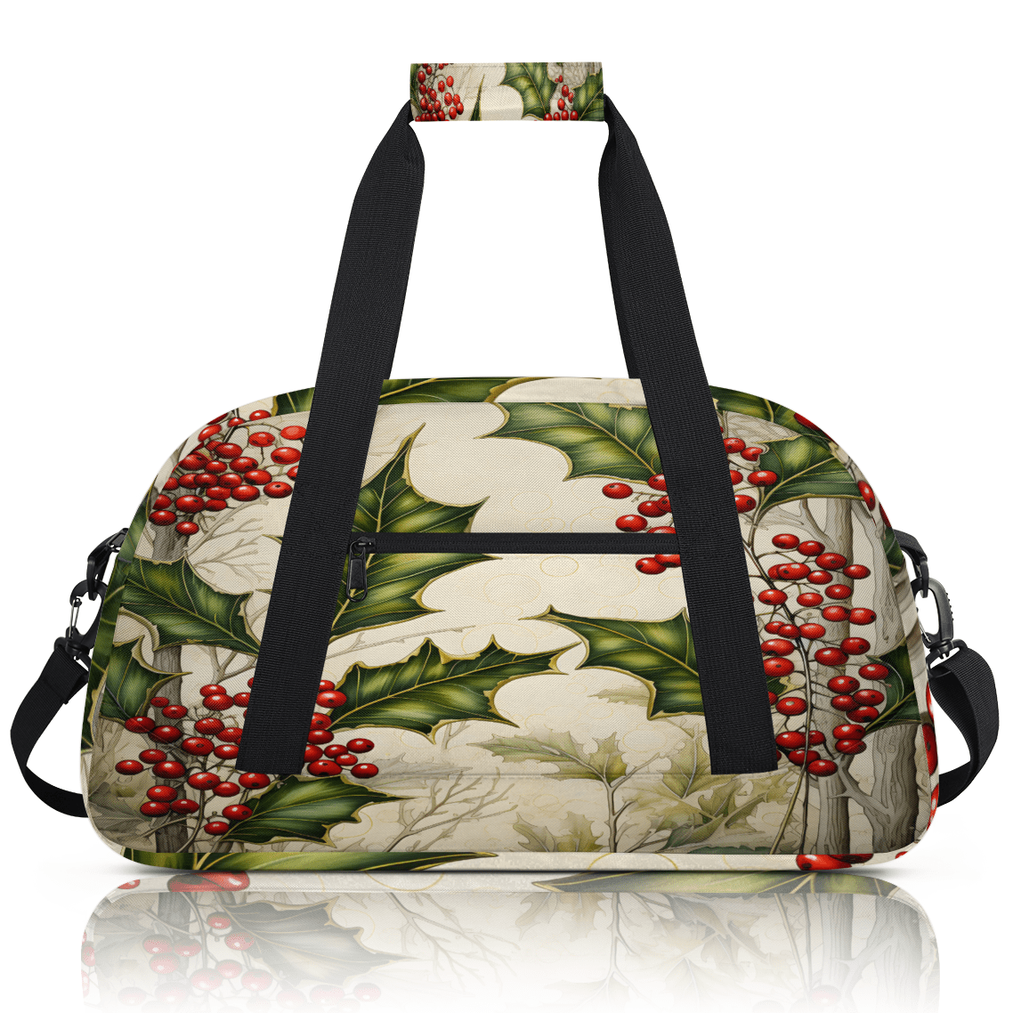 Herdesigns Christmas Sports Duffle Bag for Women & Men, Holly Berry Leaf Gym Bag Dance Bag Overnight Bag Carry On Weekender Travel Bag