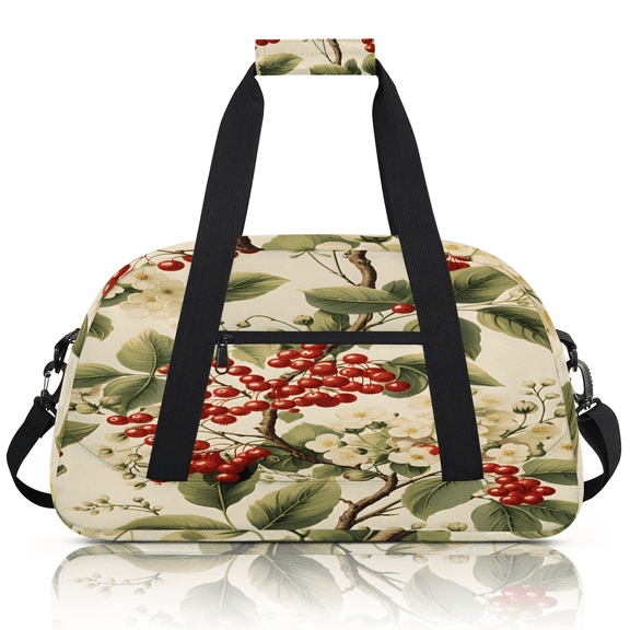 Herdesigns Christmas Sports Duffle Bag for Women & Men, Holly Leaves and Berries Gym Bag Dance Bag Overnight Bag Carry On Weekender Travel Bag