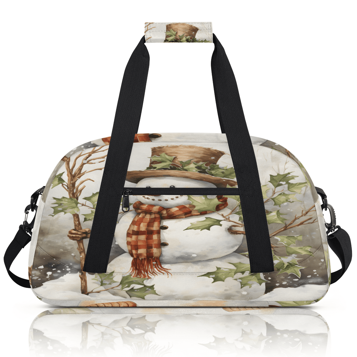 Herdesigns Christmas Sports Duffle Bag for Women & Men, Winter Xmas Tree Snowman Gym Bag Dance Bag Overnight Bag Carry On Weekender Travel Bag