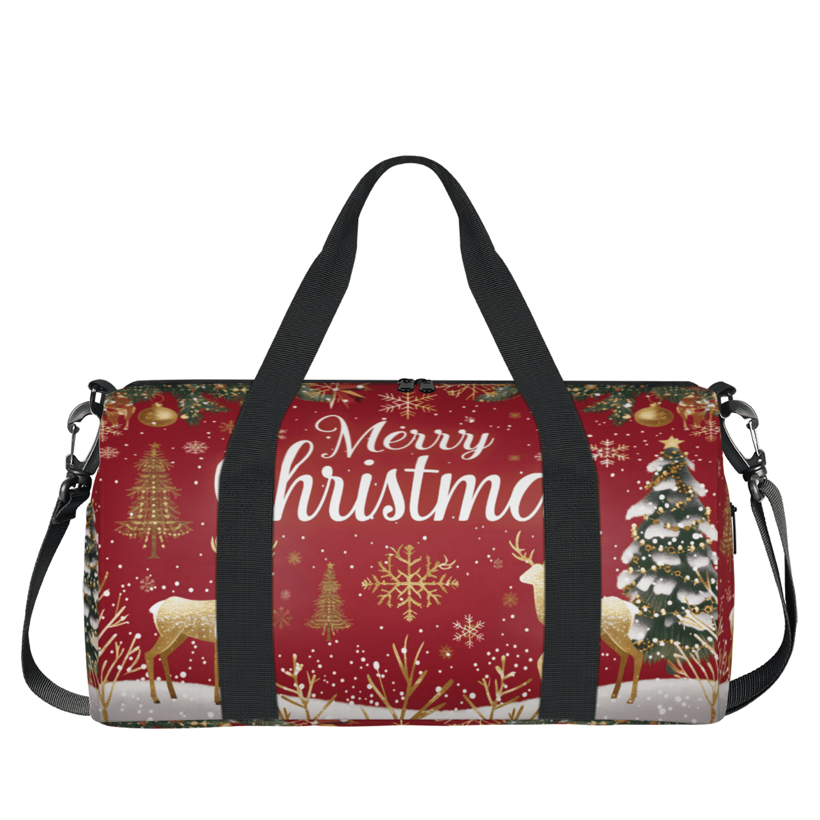Herdesigns Christmas Themed Travel Duffle Bag Sports Yoga Weekender Overnight Carry on Workout Bags Lightweight Waterproof Gym Tote Bag for Women