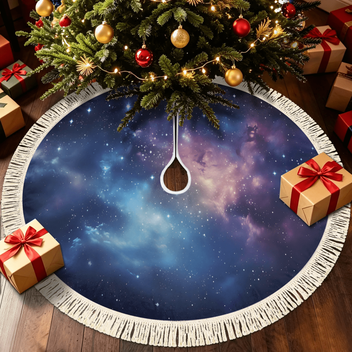Herdesigns Christmas Tree Skirt with Tassels, Foldable Galaxy Tree ...