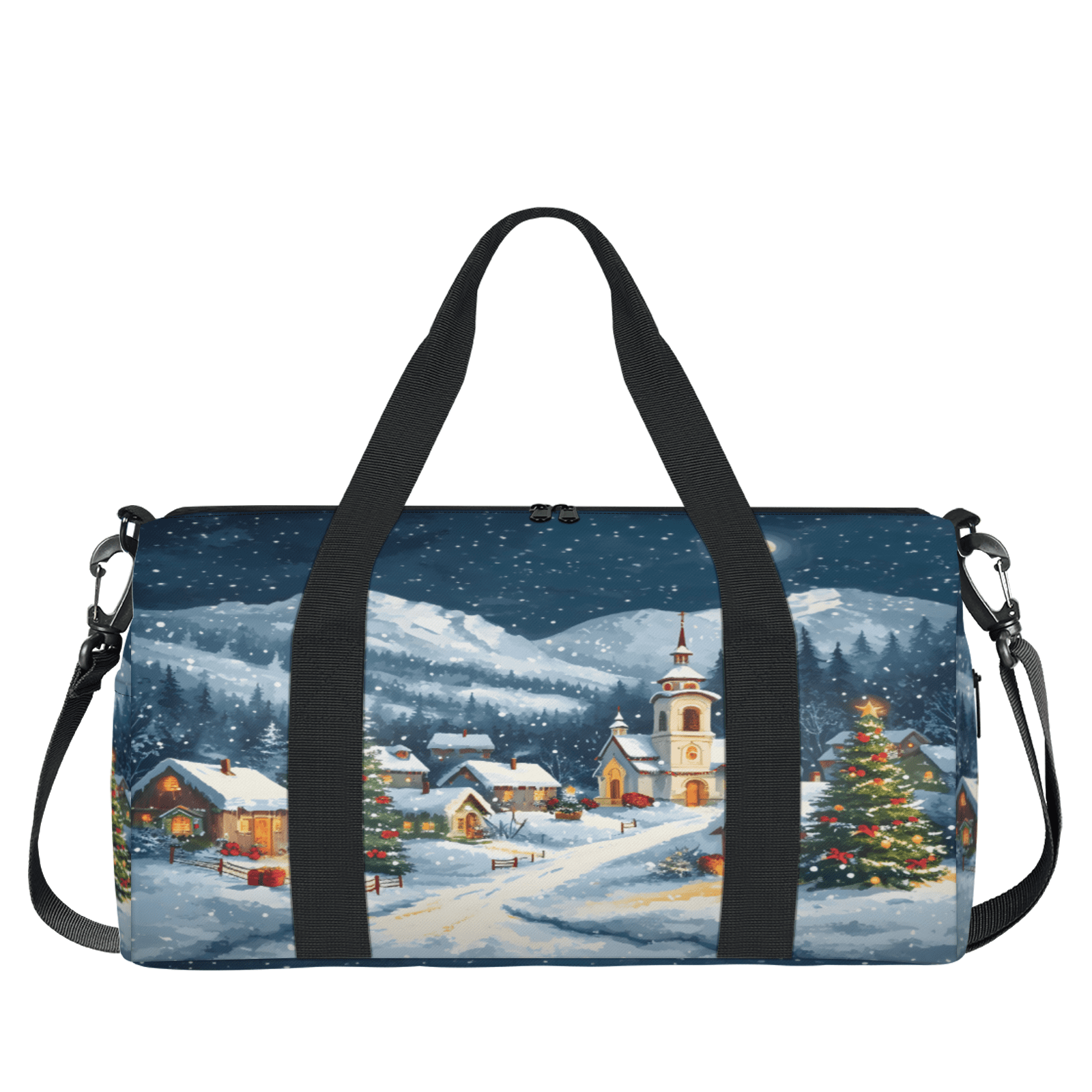 Herdesigns Christmas Winter Landscape Travel Duffle Bag Sports Yoga Weekender Overnight Carry on Workout Bags Lightweight Waterproof Gym Tote Bag for Women