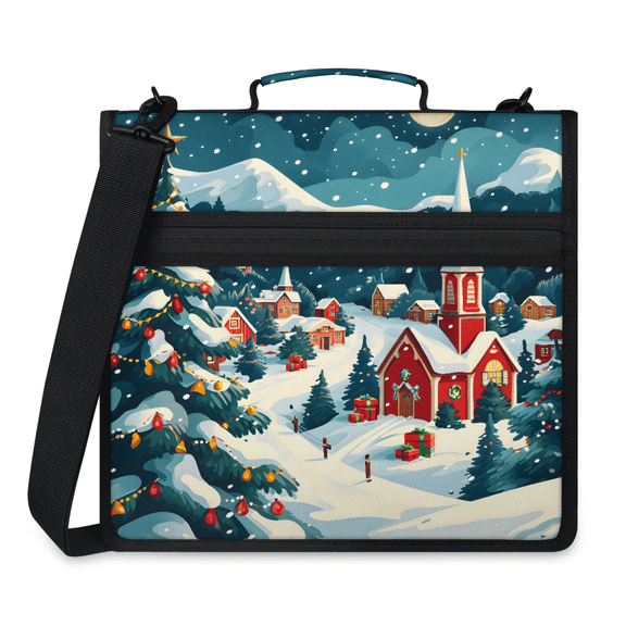 Herdesigns Christmas Winter Town Zipper Binder with Shoulder Strap, Waterproof 1.5 Inch 3 D-Ring Binder Organizer Bag, Fits 13 Inch Laptop for Work,
