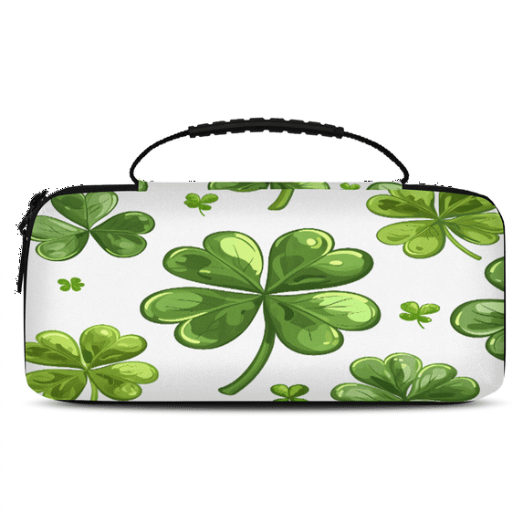 Herdesigns Clover Carry Case Compatible with Nintendo Switch 2017 & Oled 2021, with 20 Game Card Slots, St Patrick's Day Shamrock Portable Travel Carrying Case Pouch for Accessories & Games