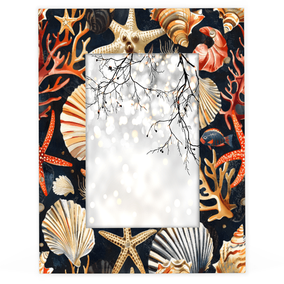 Herdesigns Coastal Beach Seashell Starfish 4x6 Picture Frame Wood Photo Frame Table Display or Wall Hanging Decoration for Vertical or Horizontal Display
