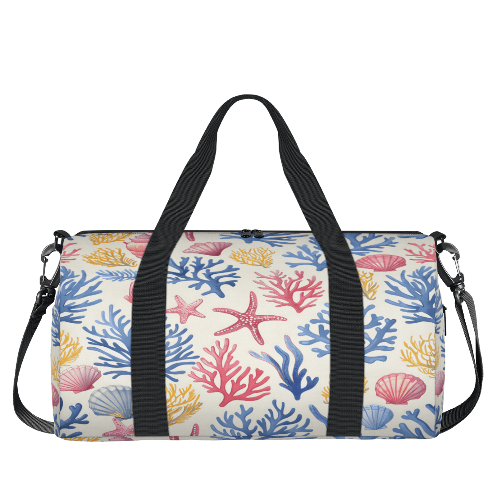 Herdesigns Coastal Starfish Seashell Gym Bag for Women, Duffle Bag for Travel Sport, Lightweight Waterproof Carry on Weekender Overnight Dance Yoga Workout Bags