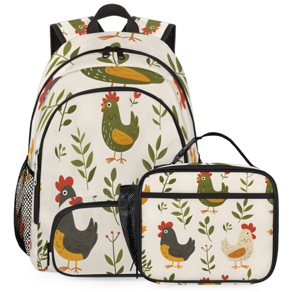 Herdesigns Cock Backpack with Lunch Box Chicken Lightweight Large Travel Work Laptop Backpacks Set Casual Daypacks
