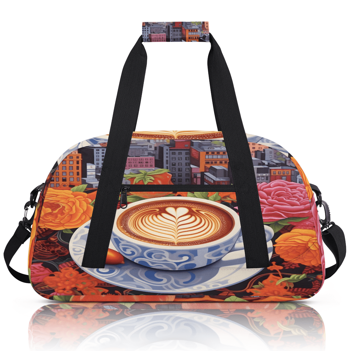 Herdesigns Coffee Cup Sports Duffle Bag for Women & Men, Funny Coffee Theme Gym Bag Dance Bag Overnight Bag Carry On Weekender Travel Bag