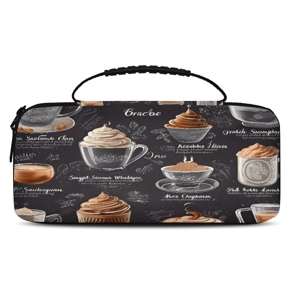 Herdesigns Coffee Cup Theme Carrying Case for Nintendo Switch OLED Model 2021 & Switch 2017 with 20 Game Card Slots, Portable Travel Carry Case for Accessories and Console