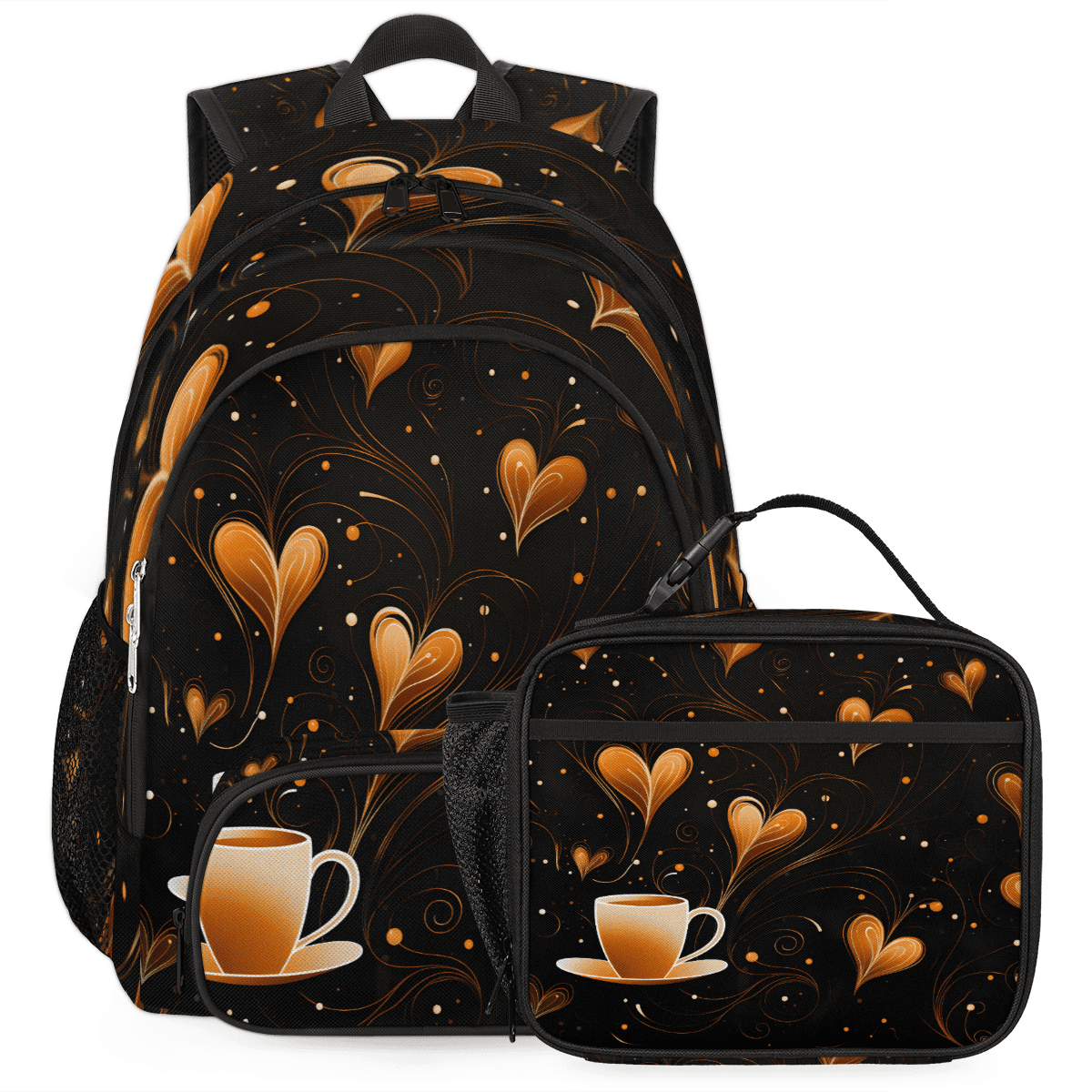 Herdesigns Coffee Theme Backpack with Lunch Box Coffee Cup Design ...