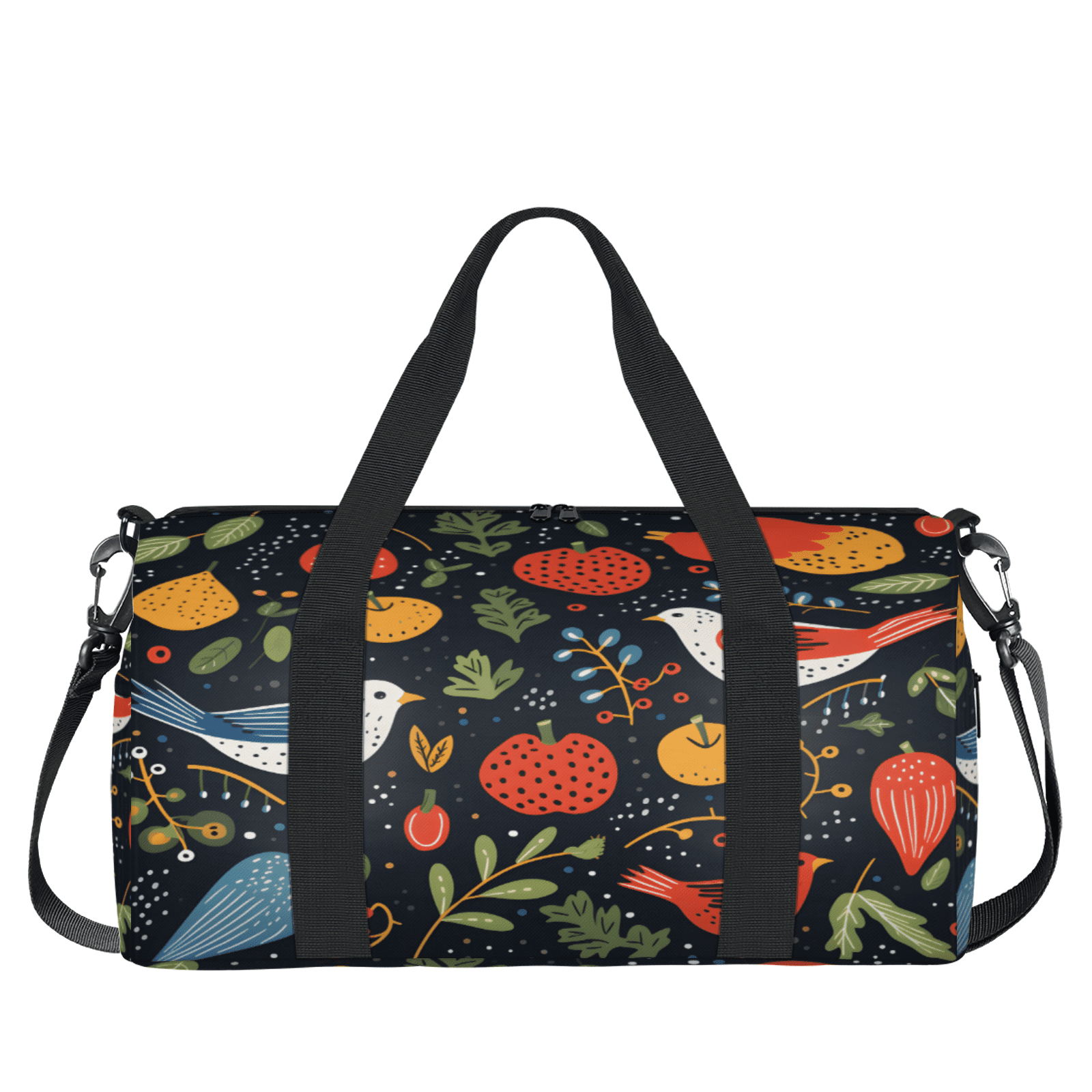 Herdesigns Colorful Birds Gym Bag for Women, Duffle Bag for Travel Sport, Fruit and Bird Lightweight Waterproof Carry on Weekender Dance Yoga Workout Bags