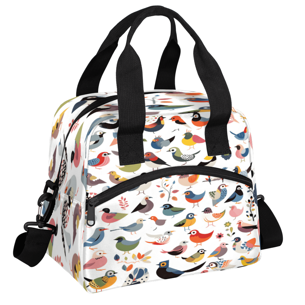 Herdesigns Colorful Birds Insulated Lunch Bag for Women Men Adults Large Reusable Lunch Box Cute Bird Leakproof Cooler Tote Bags with Adjustable Shoulder Strap