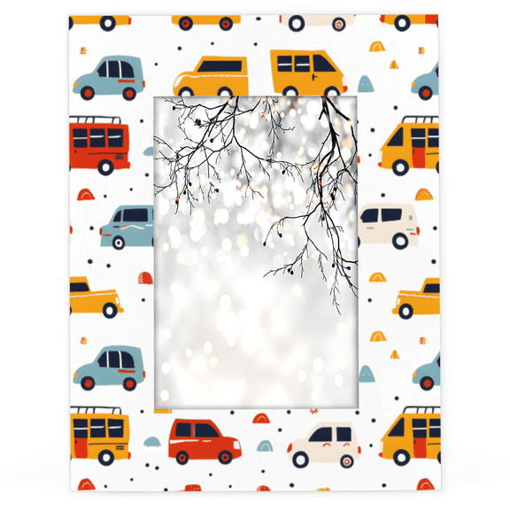 Herdesigns Colorful Car 5x7 Picture Frame, Transportation Wood Photo Frame for Living Room Bedroom, Vertical & Horizontal Display