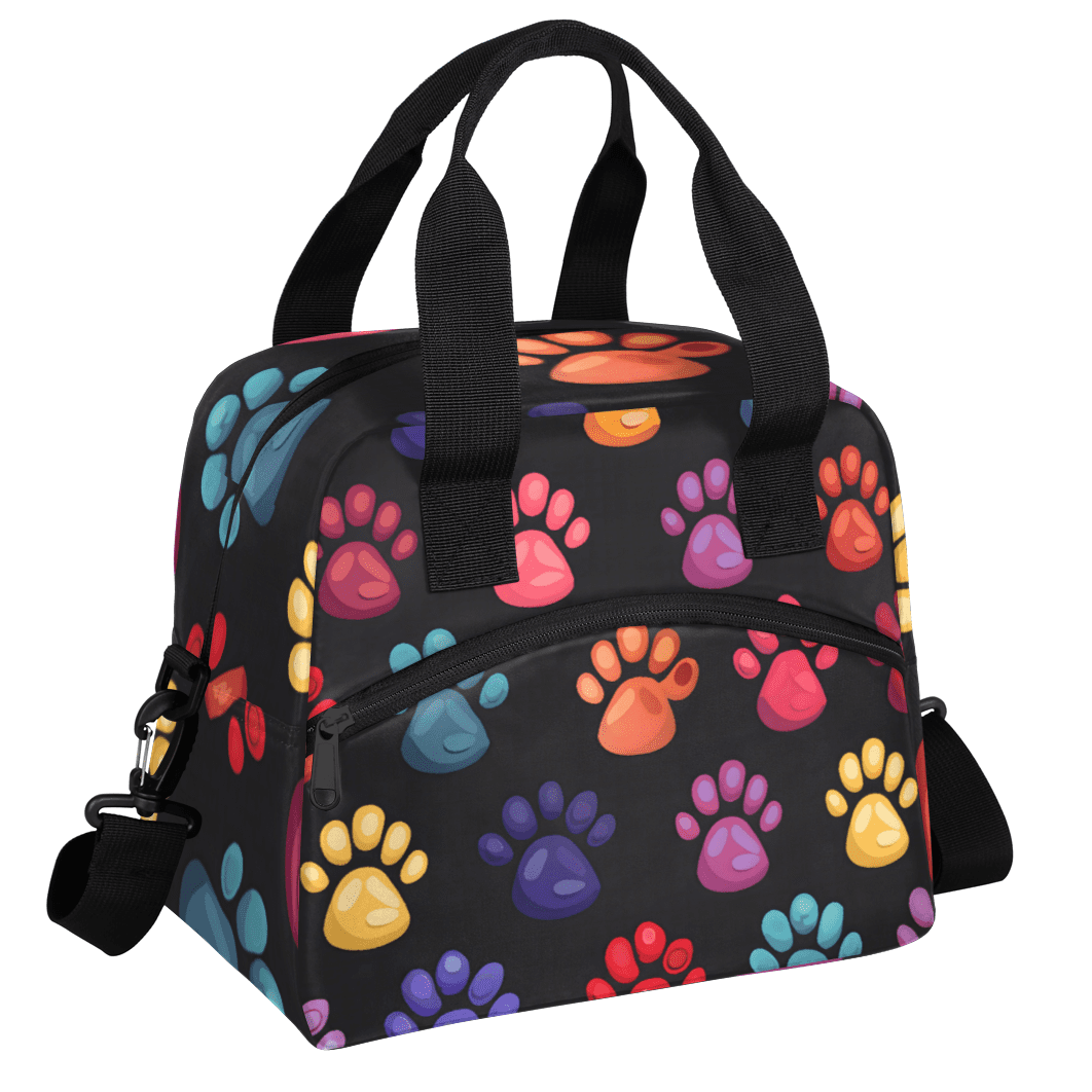 Herdesigns Colorful Cartoon Dog Paw Print Insulated Lunch Bag for Women ...