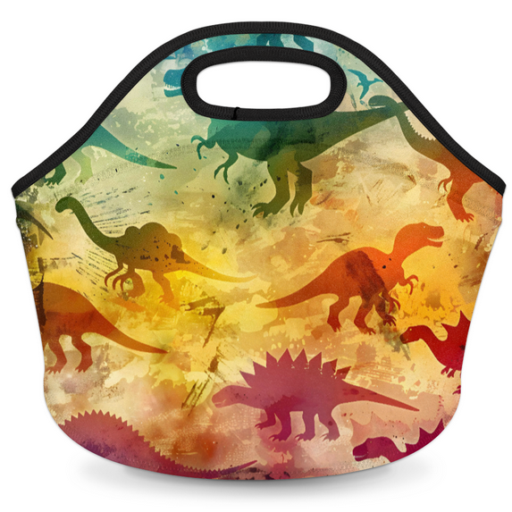 Herdesigns Colorful Dinosaur Abstract Insulated Neoprene Lunch Bag for Women Men Lunch Box Washable Reusable Lunch Tote Lightweight Lunch Handbag for Work Outdoor Picnic