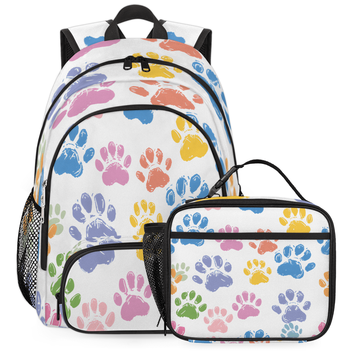 Herdesigns Colorful Dog Paw Backpack with Lunch Box Paw Print ...